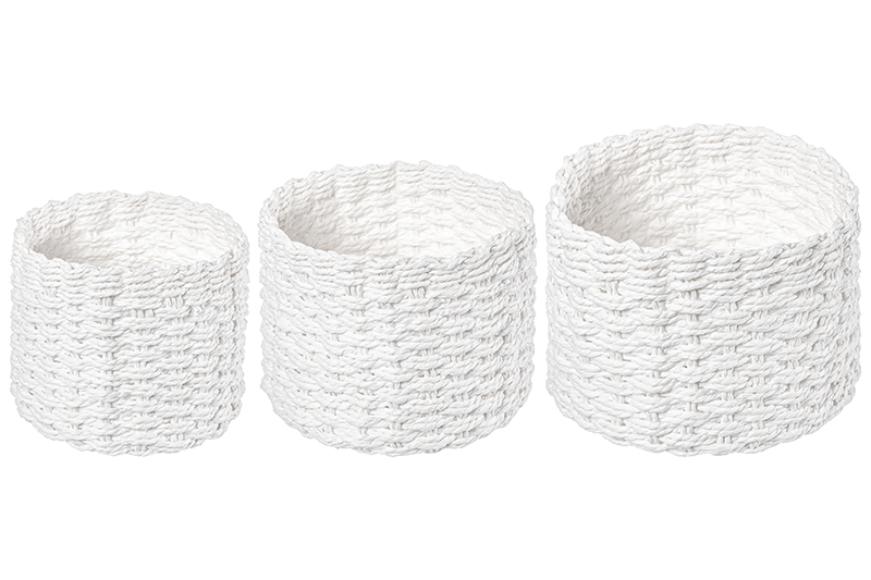 БЫЛО 1077 руб! Набор 3 плетеных корзинок 21*21*16,5 см, белый