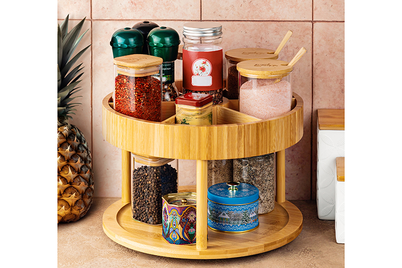 БЫЛО 2711 руб! Подставка 2-уровневая 30*30*20 см, многофункциональная, вращающаяся, бамбук