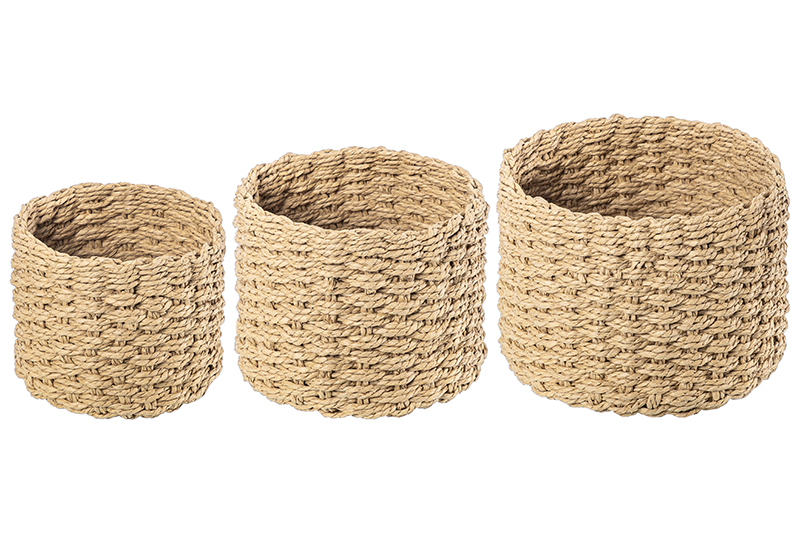 БЫЛО 1077 руб! Набор 3 плетеных корзинок 21*21*16,5 см, бежевый