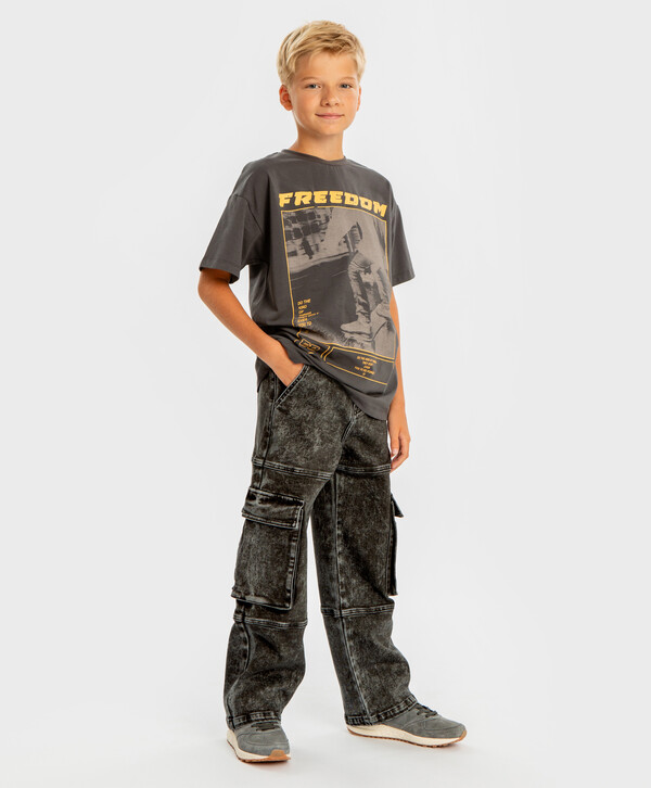 1680 р.  2100 р.  Джинсы багги варенки с внешними швами серые детские Button Blue