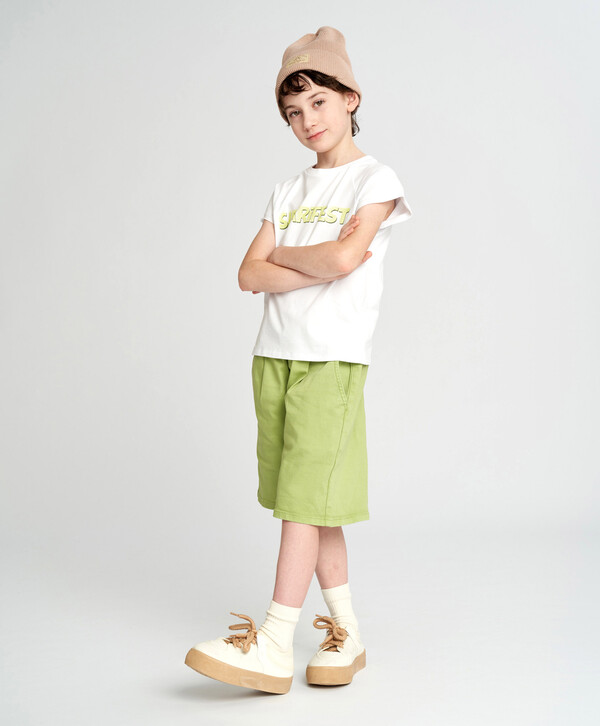 1260 р.  1800 р.  Шорты для мальчика зеленые ниже колен с поясом на резинке Button Blue