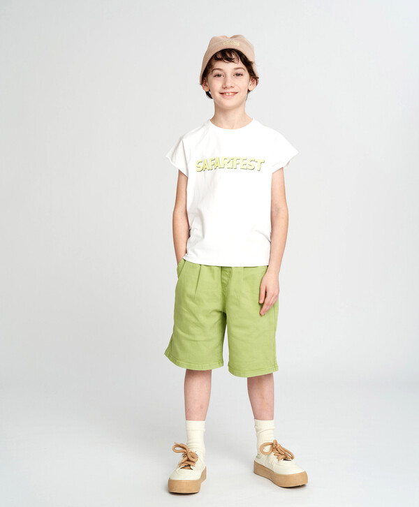 1260 р.  1800 р.  Шорты для мальчика зеленые ниже колен с поясом на резинке Button Blue