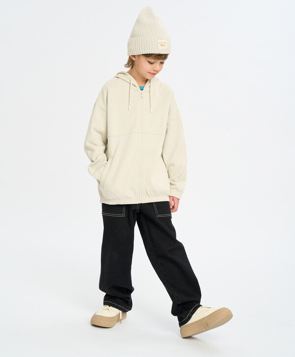 1680 р.  2400 р.  Зип худи детское серое с капюшоном и принтом Button Blue