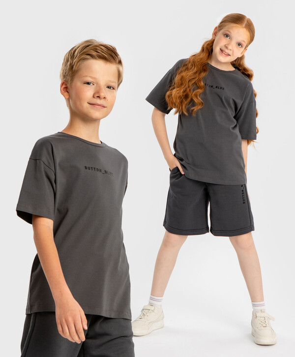 536 р.  670 р.  Футболка с коротким рукавом и принтом серая детская Button Blue