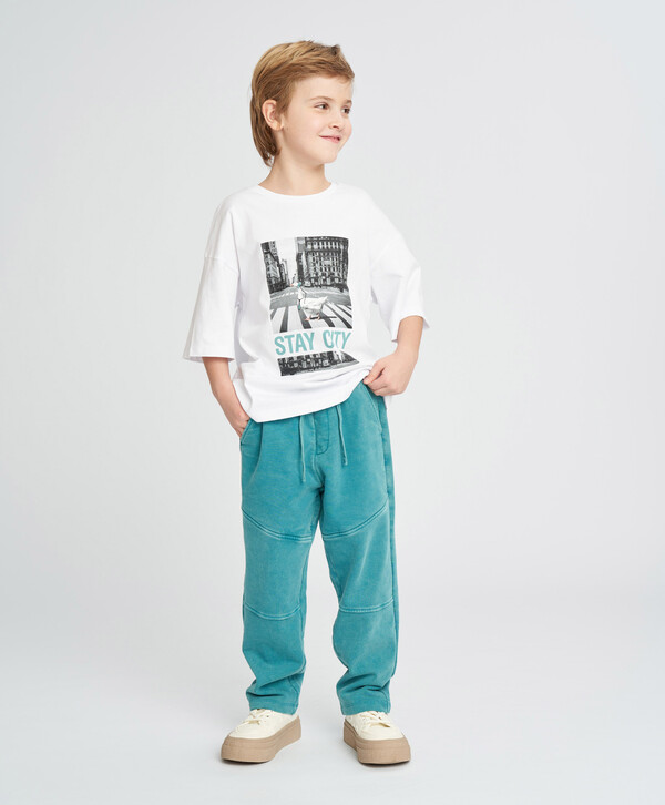 665 р.  950 р.  Футболка с коротким рукавом для мальчика белая оверсайз с принтом Button Blue