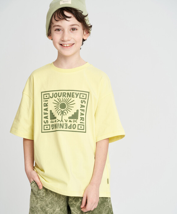 700 р.  1000 р.  Футболка с коротким рукавом для мальчика оверсайз желтая с принтом Button Blue