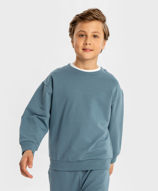 912 р.  1139 р.  Толстовка базовая с длинным рукавом и принтом синяя детская Button Blue