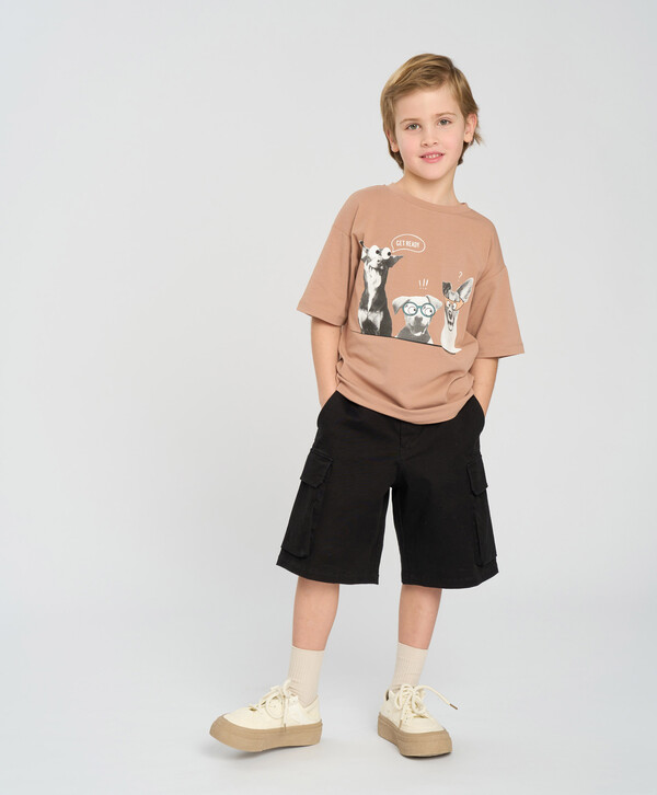 1470 р.  2100 р.  Шорты бермуды для мальчика черные с поясом на резинке и карманами Button Blue