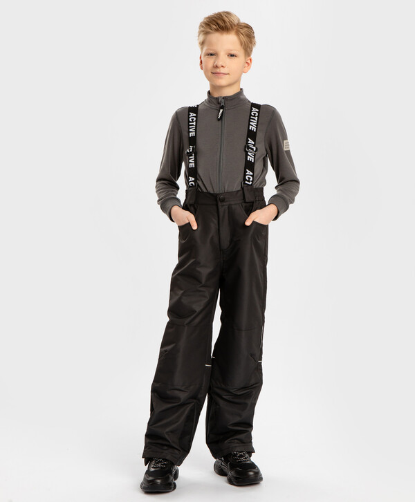 2400 р.  3000 р.  Брюки демисезонные со съемными подтяжками непромокаемые черные детские Button Blue