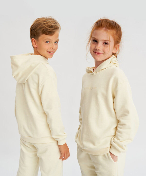 1056 р.  1319 р.  Худи с капюшоном оверсайз молочное детское Button Blue