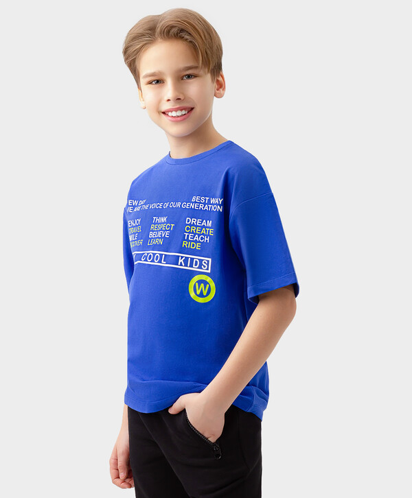 600 р.  750 р.  Футболка с коротким рукавом синяя Button Blue