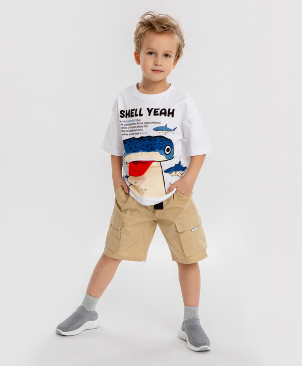 1480 р.  1850 р.  Шорты-бермуды бежевые для мальчика Button Blue