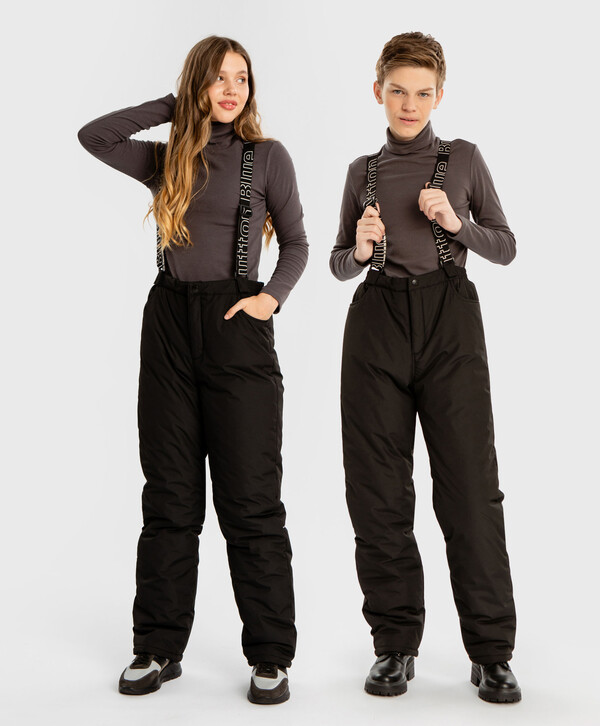 2320 р.  2900 р.  Брюки утепленные зимние со съемными бретелями черные детские Button Blue