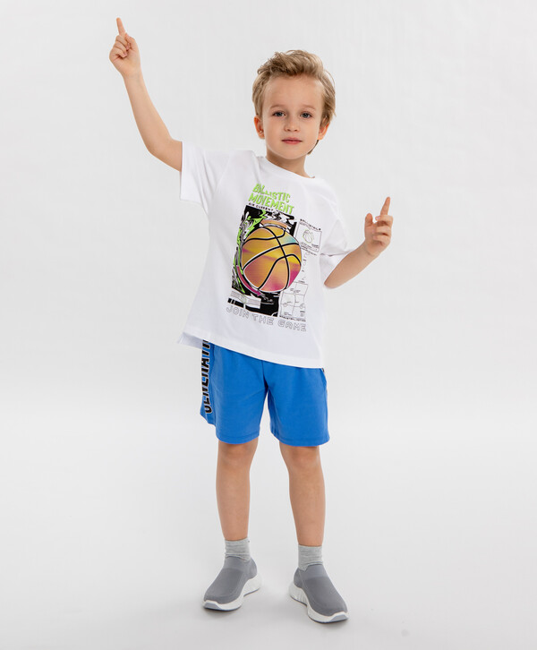 920 р.  1150 р.  Шорты с лампасами и шрифтовым принтом синие для мальчика Button Blue