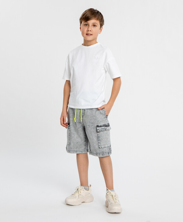 1440 р.  1800 р.  Шорты-карго джинсовые серые для мальчика Button Blue