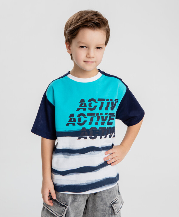 1040 р.  1300 р.  Футболка спортивная с принтом синяя для мальчика Button Blue