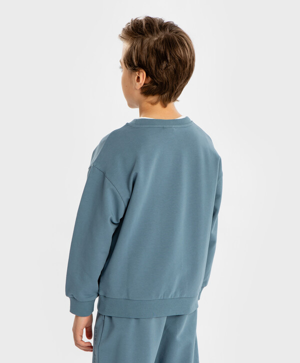 912 р.  1139 р.  Толстовка базовая с длинным рукавом и принтом синяя детская Button Blue