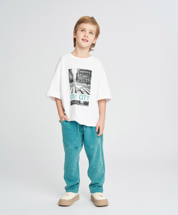 665 р.  950 р.  Футболка с коротким рукавом для мальчика белая оверсайз с принтом Button Blue