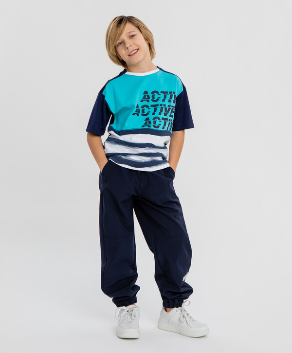 2800 р.  3500 р.  Брюки демисезонные с поясом на резинке синие для мальчика Button Blue