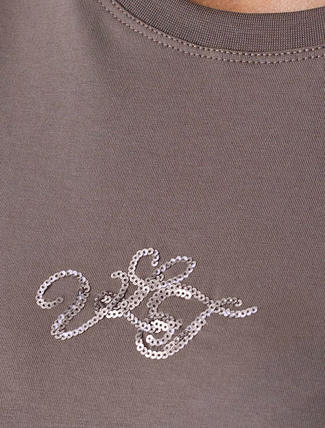 Нарядная футболка с принтом пайетками из премиального хлопка с эластаном D49.123 кофе_vilatte