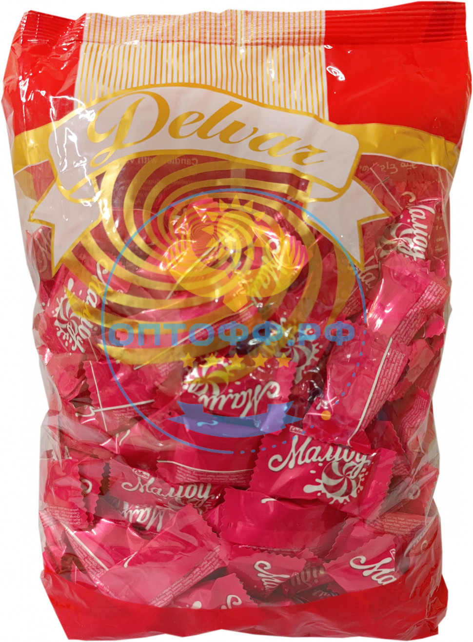 ДЕЛВАР Фруктовая карамель Fruity candy Malibu КЛУБНИКА-СЛИВКИ 1кг (кор*8)