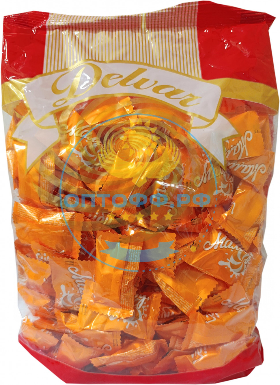 ДЕЛВАР Фруктовая карамель Fruity candy Malibu АПЕЛЬСИН-СЛИВКИ 1кг (кор*8)