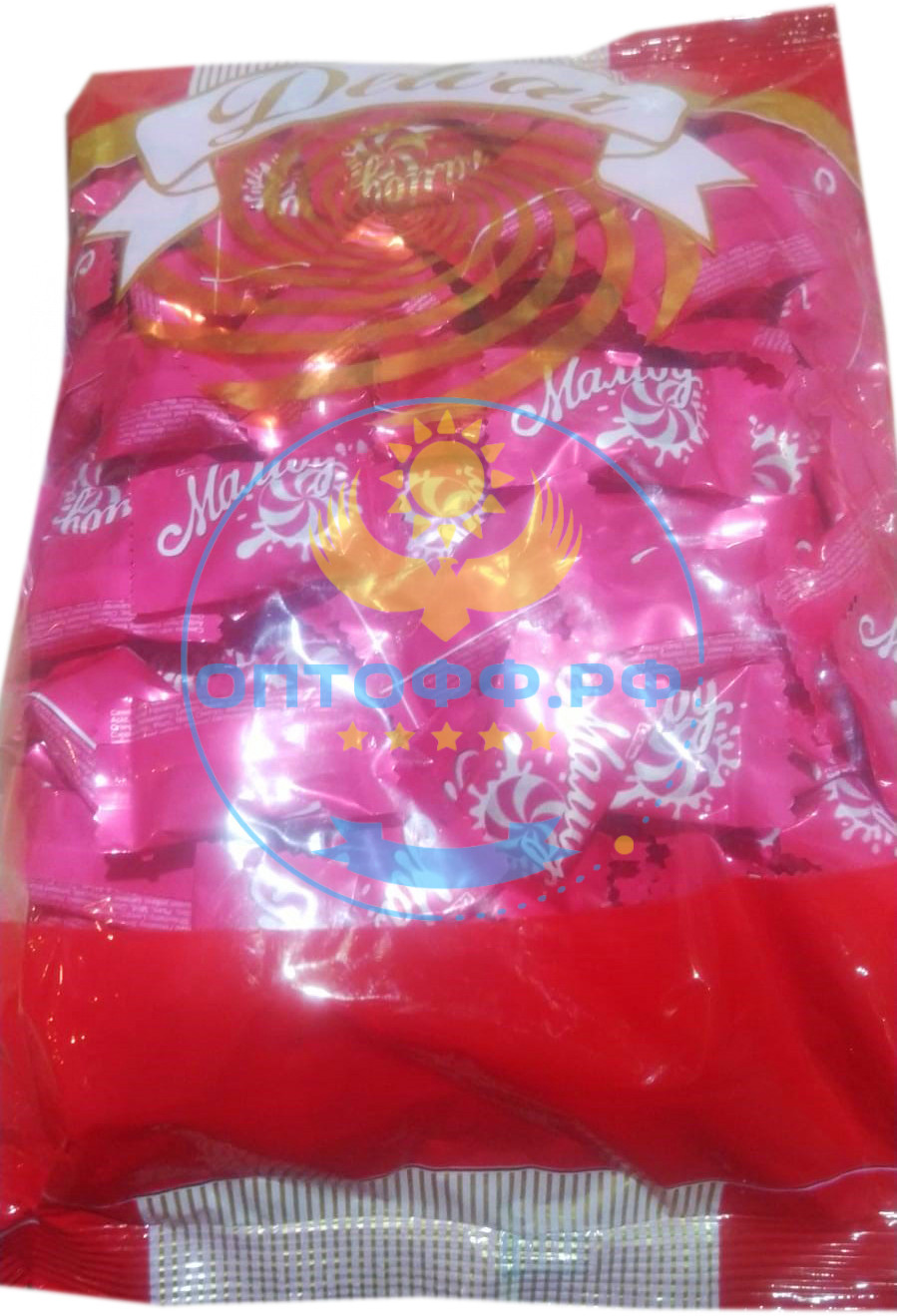 ДЕЛВАР Фруктовая карамель Fruity candy Malibu КЛУБНИКА-СЛИВКИ 1кг (кор*8)