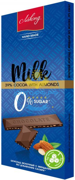 Лаконд Шоколад Молочный с миндалём БЕЗ САХАРА 80гр (кор*30)