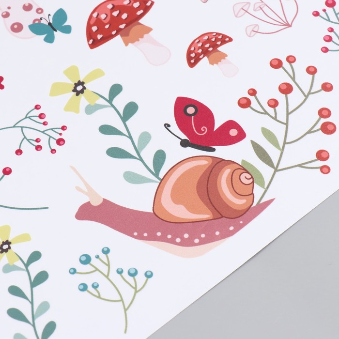 Наклейка интерьерная цветная «Улитки и грибочки», пластик, 30×90 см