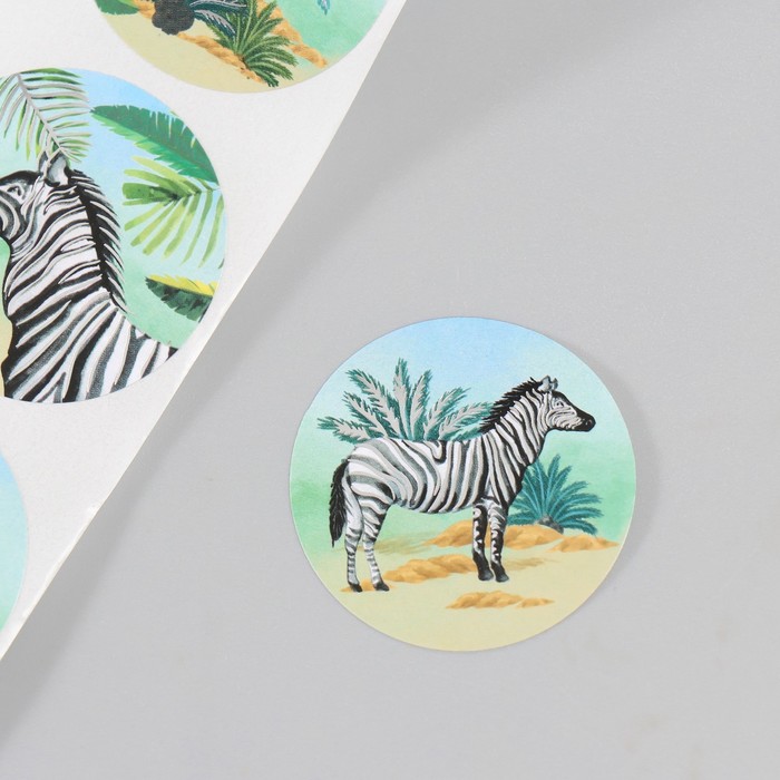 Наклейка бумага «Зебры», тиснение серебро, d=3.8 см, 252 шт. в рулоне