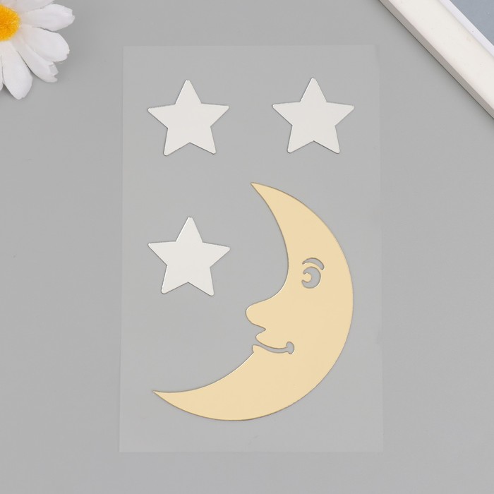 Наклейка интерьерная зеркальная «Месяц и звезды», декор на стену, панно, 20×10 см