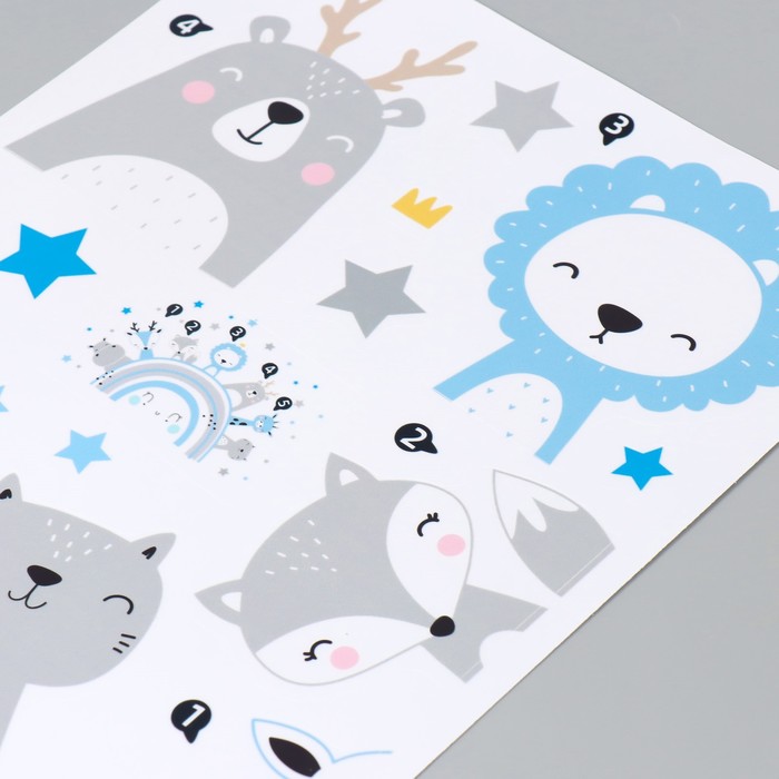 Наклейка интерьерная цветная «Милые зверята на радуге», пластик, серо-голубой, 30×90 см
