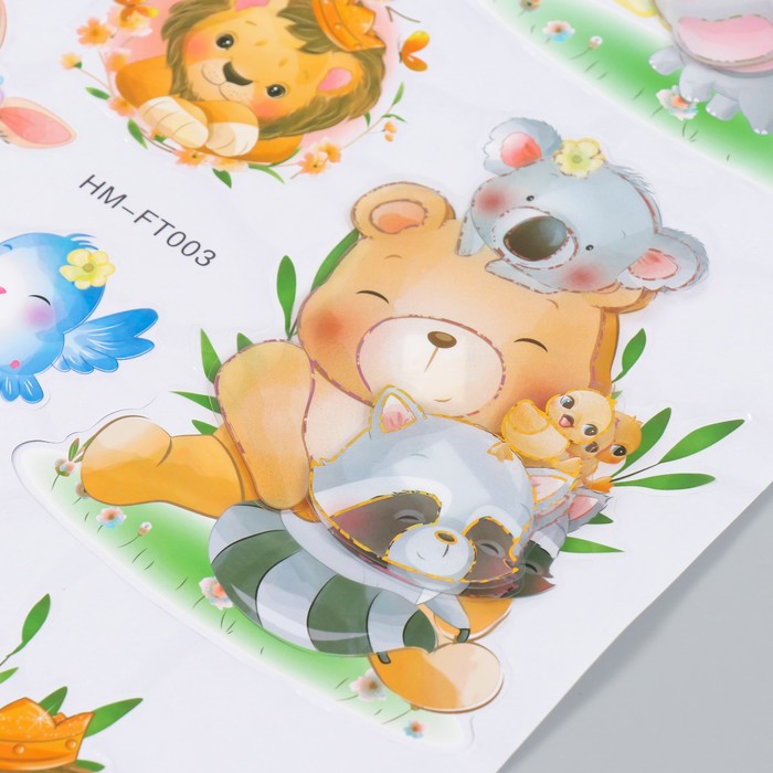 Наклейка интерьерная многослойная «Зверята и транспорт», пластик, 50×35 см