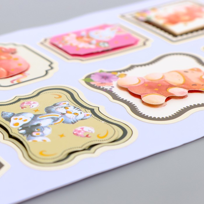 Наклейка двухслойная «Милые звери», с золотой обводкой, 26.5×13 см