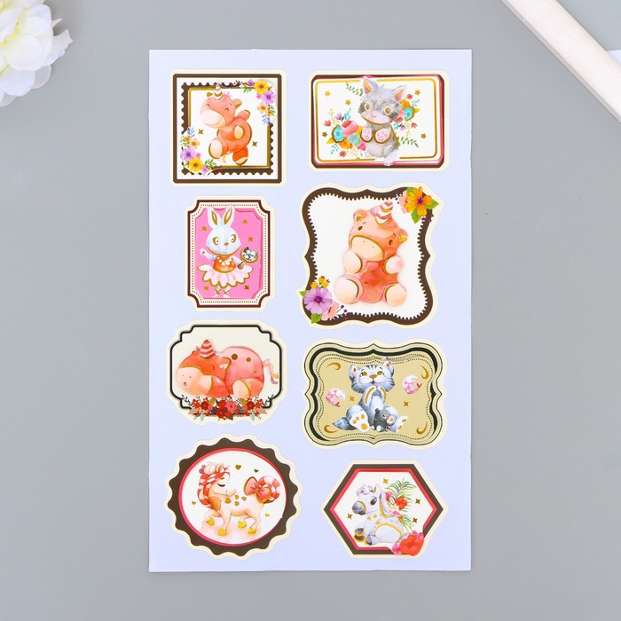 Наклейка двухслойная «Милые звери», с золотой обводкой, 26.5×13 см