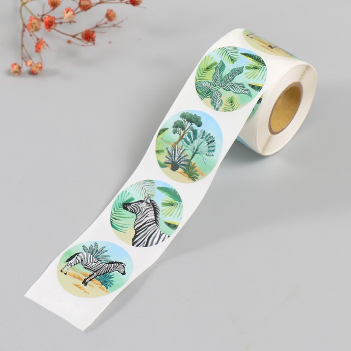 Наклейка бумага «Зебры», тиснение серебро, d=3.8 см, 252 шт. в рулоне