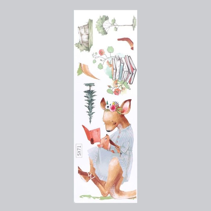 Наклейка интерьерная цветная «Мама-кенгуру с малышом», пластик, 30×90 см