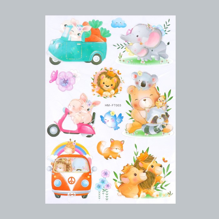 Наклейка интерьерная многослойная «Зверята и транспорт», пластик, 50×35 см