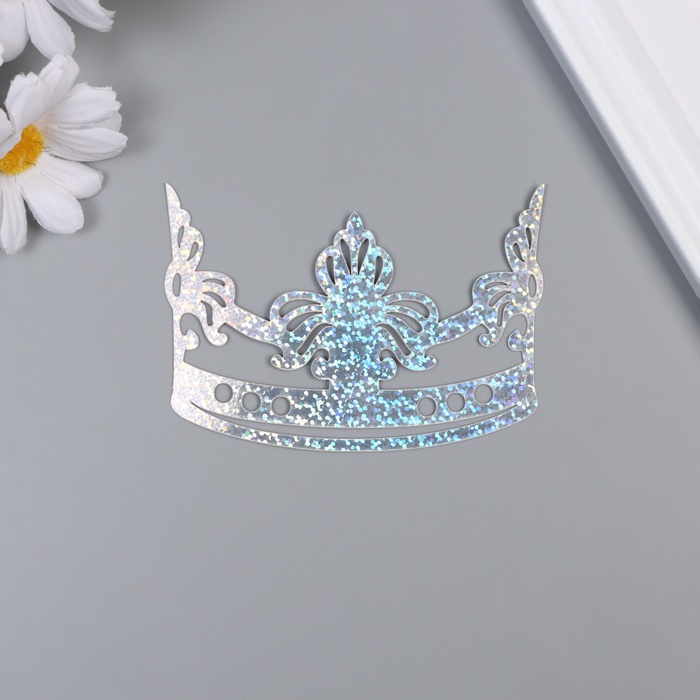 Наклейка бумага, пластик «Тиара», голография серебро, набор 12 шт. 3 размера