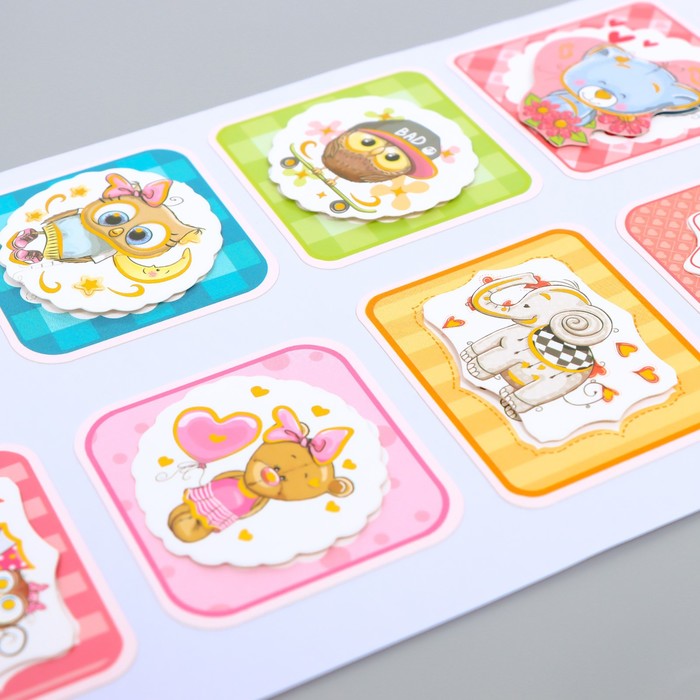 Наклейка двухслойная «Плюшевые звери», с золотой обводкой, 26.5×13 см