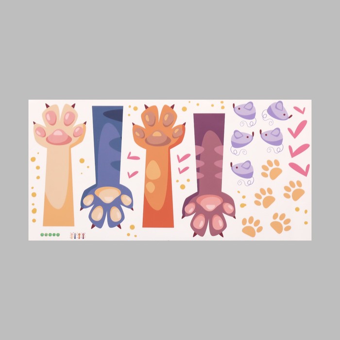 Наклейка интерьерная цветная «Кошачьи лапки», пластик, 30×60 см