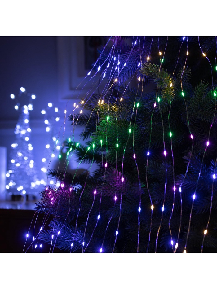 Гирлянда «Конский хвост» 20 нитей по 2 м, IP20, серебристая нить, 400 LED, свечение мульти, 12 В
