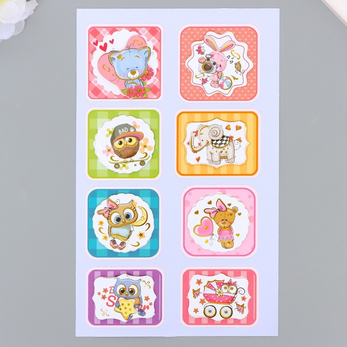 Наклейка двухслойная «Плюшевые звери», с золотой обводкой, 26.5×13 см