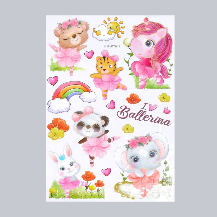 Наклейка интерьерная многослойная «Зверята балерины», пластик, 50×35 см