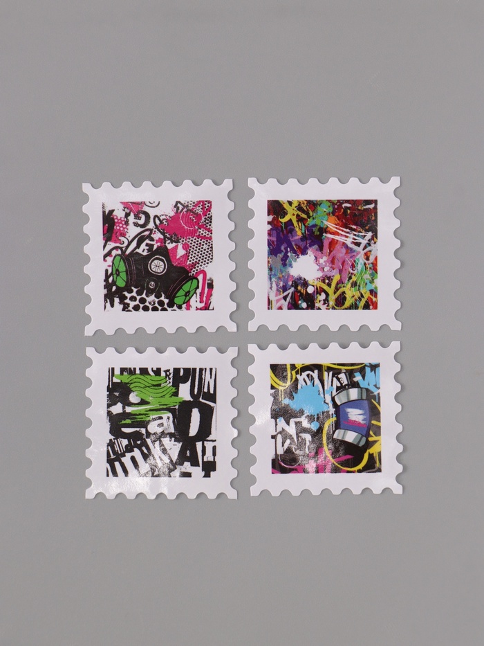 Наклейка бумага «Марки. Граффити», 3×3 см, 200 шт. в рулоне