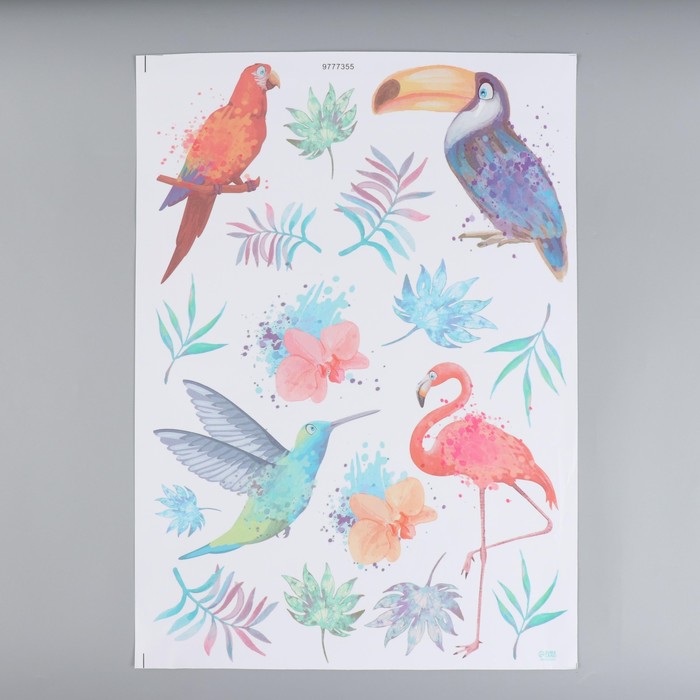 Наклейка интерьерная цветная «Экзотические птицы. Акварель», декор на стену, 50×70 см