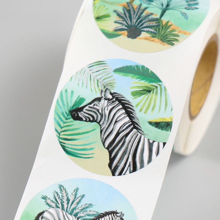 Наклейка бумага «Зебры», тиснение серебро, d=3.8 см, 252 шт. в рулоне