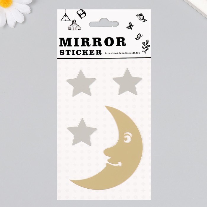 Наклейка интерьерная зеркальная «Месяц и звезды», декор на стену, панно, 20×10 см