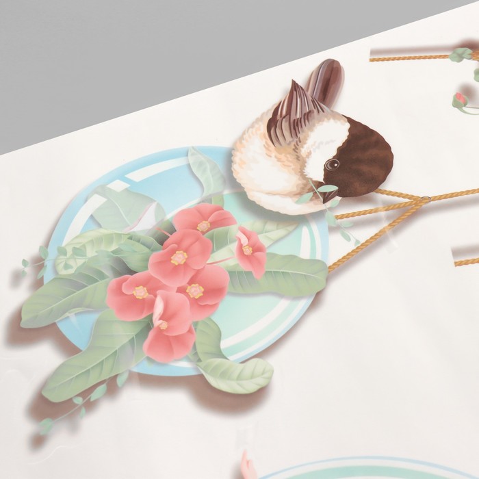 Наклейка интерьерная цветная «Цветочные шарики с птицами», пластик, 50×70 см