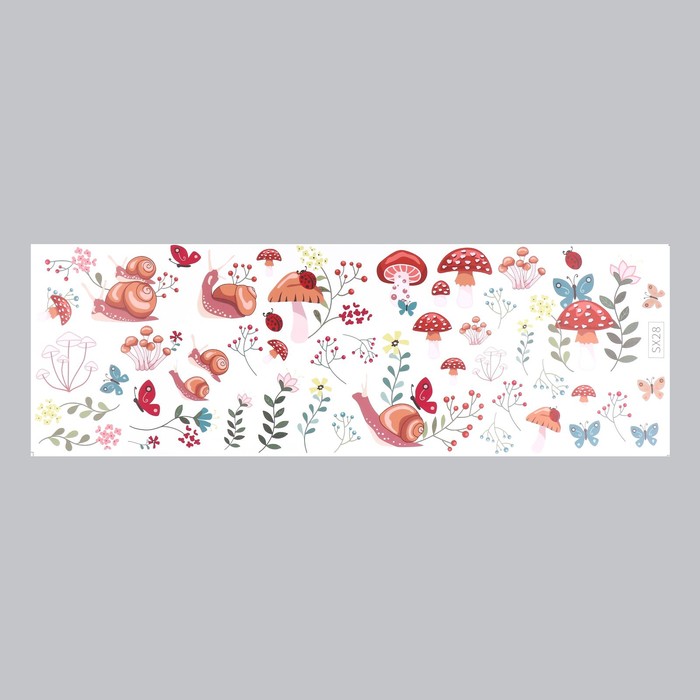 Наклейка интерьерная цветная «Улитки и грибочки», пластик, 30×90 см